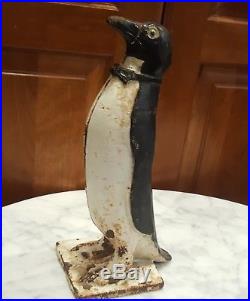 Rare Antique Cast Iron Door stop Doorstop Penguin has Bow Tie 10.5 x 3 3/4