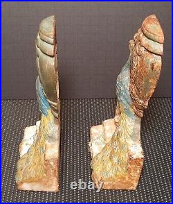 Rare Antique Cast Iron Doorstops Hubley Peacocks by URN #208 (1900-1940)