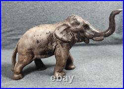 Rare Antique Cast Iron Elephant Door Stop Early 1900s Trunk Up Good Luck
