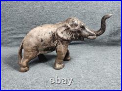 Rare Antique Cast Iron Elephant Door Stop Early 1900s Trunk Up Good Luck