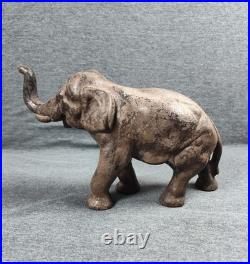 Rare Antique Cast Iron Elephant Door Stop Early 1900s Trunk Up Good Luck