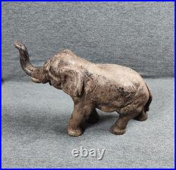 Rare Antique Cast Iron Elephant Door Stop Early 1900s Trunk Up Good Luck