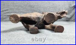 Rare Antique Cast Iron Elephant Door Stop Early 1900s Trunk Up Good Luck