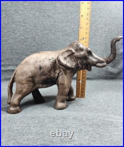 Rare Antique Cast Iron Elephant Door Stop Early 1900s Trunk Up Good Luck