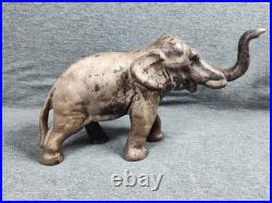 Rare Antique Cast Iron Elephant Door Stop Early 1900s Trunk Up Good Luck