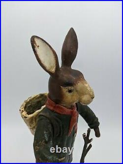 Rare Antique Cast Iron Metal Rabbit Doorstop Figurine