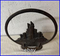 Rare Antique Cast Iron Tower Castle Radio Cone Speaker Cover Doorstop Art