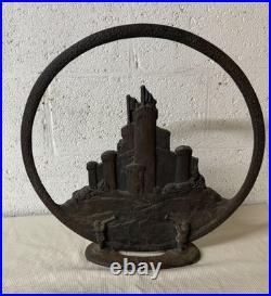 Rare Antique Cast Iron Tower Castle Radio Cone Speaker Cover Doorstop Art