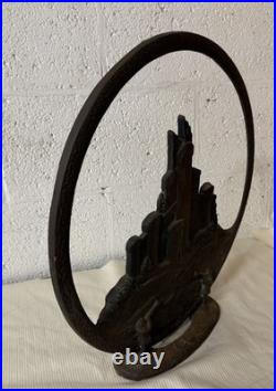 Rare Antique Cast Iron Tower Castle Radio Cone Speaker Cover Doorstop Art