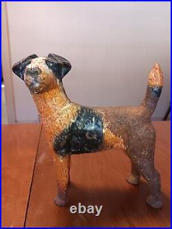 Rare Antique HUBLEY Cast Iron Left Facing Wire Hair Fox Terrier Dog Doorstop