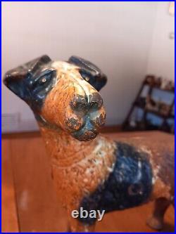 Rare Antique HUBLEY Cast Iron Left Facing Wire Hair Fox Terrier Dog Doorstop