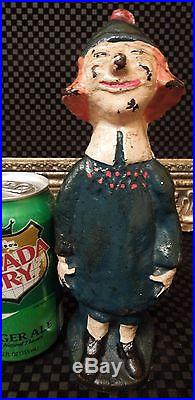 Rare Antique Happy Beanie Hat Girl Cast Iron Doorstop #663 Sculpture Vtg Hubley