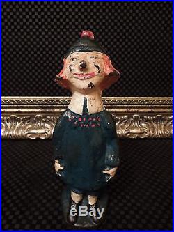 Rare Antique Happy Beanie Hat Girl Cast Iron Doorstop #663 Sculpture Vtg Hubley