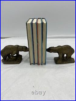 Rare Antique Hubley Bronze Plated Cast Iron Polar Bear Bookends Door Stops