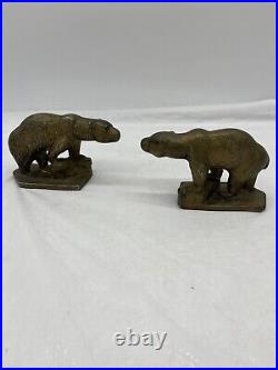 Rare Antique Hubley Bronze Plated Cast Iron Polar Bear Bookends Door Stops