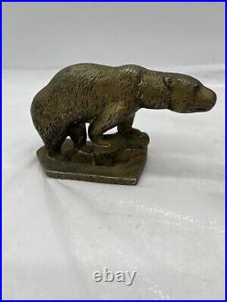 Rare Antique Hubley Bronze Plated Cast Iron Polar Bear Bookends Door Stops
