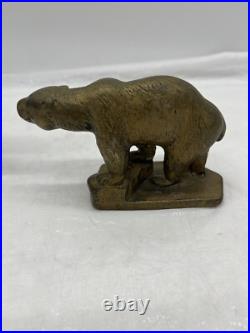 Rare Antique Hubley Bronze Plated Cast Iron Polar Bear Bookends Door Stops