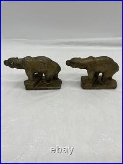 Rare Antique Hubley Bronze Plated Cast Iron Polar Bear Bookends Door Stops