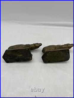 Rare Antique Hubley Bronze Plated Cast Iron Polar Bear Bookends Door Stops