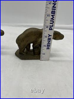 Rare Antique Hubley Bronze Plated Cast Iron Polar Bear Bookends Door Stops