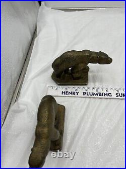 Rare Antique Hubley Bronze Plated Cast Iron Polar Bear Bookends Door Stops