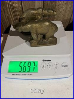 Rare Antique Hubley Bronze Plated Cast Iron Polar Bear Bookends Door Stops