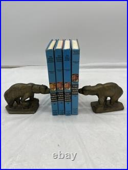 Rare Antique Hubley Bronze Plated Cast Iron Polar Bear Bookends Door Stops