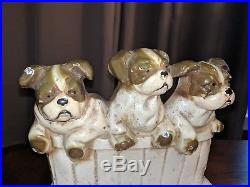 Rare Antique Hubley Bulldog Frenchie Boston Terrier Door Stop Puppies Cast Iron