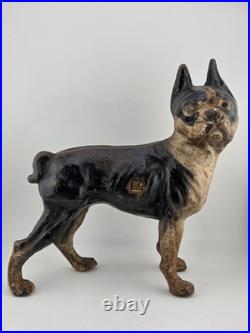 Rare Antique Hubley C 1915 Cast Iron Boston Terrier Door Stop Original Paint