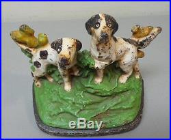 Rare Antique Hubley Cast Iron Doorstop Hunting Dogs In Landscape #281