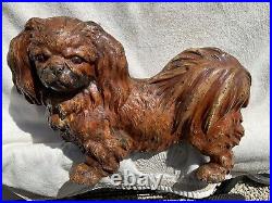 Rare Antique Hubley Cast Iron Pekingese Dog Statue Doorstop