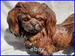 Rare Antique Hubley Cast Iron Pekingese Dog Statue Doorstop