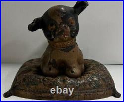 Rare Antique Hubley Cast Iron Puppy Dog Fido On Pillow Doorstop