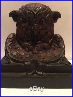 Rare Antique Judd USA Cast Iron Tree Owl Bird Mask Sculpture Doorstop #1243