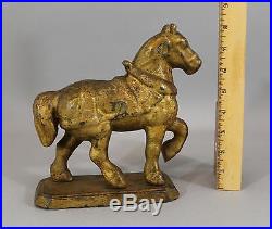 Rare Antique Late 19thC Gold Painted, Clydesdale Work Horse Doorstop, NR