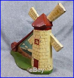 Rare Antique Oversized Windmill with Background Cast Iron Door Stop Book Piece