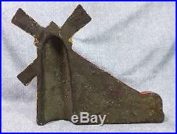 Rare Antique Oversized Windmill with Background Cast Iron Door Stop Book Piece