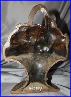 Rare Antique Waverly Studio Cast Iron Doorstop Flower Basketnov 1926 9 1/4 #1