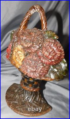 Rare Antique Waverly Studio Cast Iron Doorstop Flower Basketnov 1926 9 1/4 #1