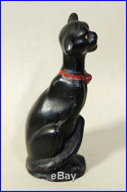 Rare Antique vtg Black CAT Bow Tie Listening at Door DOORSTOP Art Deco Cast Iron