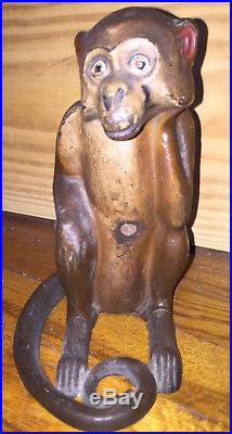 Rare Cast Iron Hubley Full Figure Seated Monkey Doorstop Stamped 2 Original