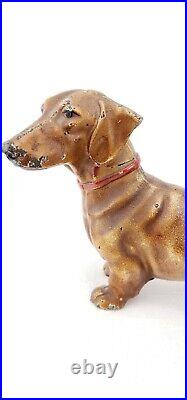 Rare Hubley Cast Iron Adolph Dachshund Wiener Dog Doorstop # 326 Brown Metal Dog