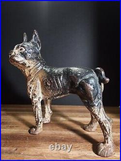 Rare Left Facing Antique Boston Terrier Cast Iron Door Stop