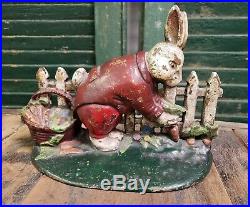 Rare Original Paint Antique Peter Rabbit Cast Iron Door Stop