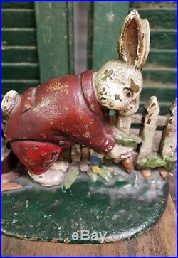 Rare Original Paint Antique Peter Rabbit Cast Iron Door Stop