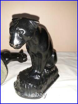 Rare Pair Numbered Hubley Cast Iron Twin Lion Cat Bookends Original Paint
