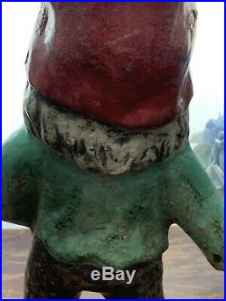 Rare Vintage Antique Cast Iron Garden Gnome / Elf Figurine Statue Doorstop