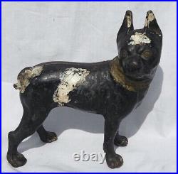 Rare Vintage Cast Iron Boston Terrier Dog Figural Doorstop c1910