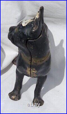 Rare Vintage Cast Iron Boston Terrier Dog Figural Doorstop c1910