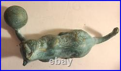 Rare Vintage Cast Iron Cat Playing With A Ball Door Stop